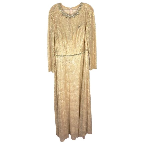 Mac Duggal Evening Gown Size 16 Dress Rose Gold Rhinestone Beaded Lace NWT F - Picture 4 of 13